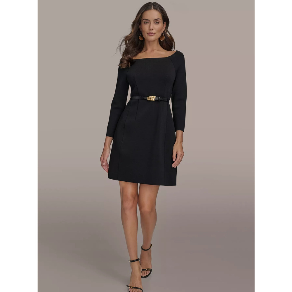 Donna Karan New York Women's Solid Belted Boat-Neck 3/4-Sleeve Dress, MSRP: 199$
